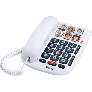 De Alcatel TMAX10 De seniorentelefoon van ALCATEL is een makkelijk te bedienen witte vaste telefoon met grote zwarte toetsen en zes foto-snelkiezen, ideaal voor eenvoudig en snel bellen.