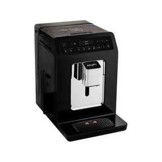 De KRUPS Evidence EA8908 volautomatische espressomachine in zwart heeft een digitaal bedieningspaneel en roestvrijstalen accenten, perfect voor espresso en koffiespecialiteiten van verse koffiebonen.