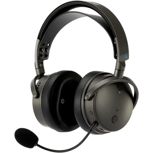 De Audeze Maxwell Wireless Gaming Headset (Playstation) van Audeze is een zwarte draadloze gamingheadset met ruimtelijke audio, een gevoerde hoofdband, ingebouwde bediening en een schuimmicrofoon op de linkeroorschelp.