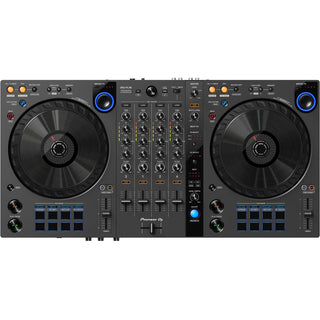De PIONEER DJ DDJ-FL6-GT 4-kanaals DJ-controller Zwart heeft grote jog-wielen, knoppen, faders en performance pads voor het mixen van tracks met rekordbox-software tijdens DJ-sets.