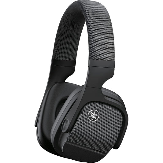 De Yamaha YH-L700A Hoofdtelefoon in zwart is een draadloze hoofdtelefoon voor over de oren met zachte oorschelpen, een hoofdband van gaas, het Yamaha-logo en geavanceerde Yamaha-technologieën voor meeslepende 3D SOUND FIELD-audio.