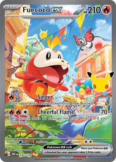 Pokémon 30th Celebration Fuecoco ex 147/128 secret rare kaart