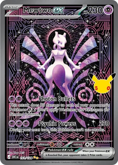 Pokémon 30th Celebration Mewtwo ex 151/128 secret rare kaart
