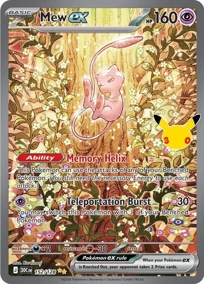 Pokémon 30th Celebration Mew ex 152/128 secret rare kaart