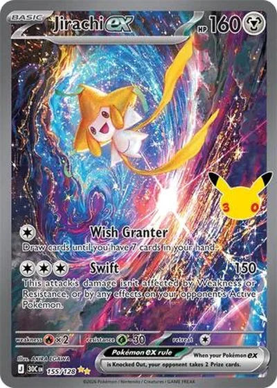 Pokémon 30th Celebration Jirachi ex 155/128 secret rare kaart