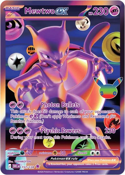 Pokémon 30th Celebration Mewtwo ex 157/128 secret rare kaart