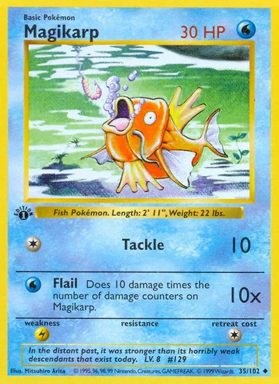 Originele Pokémon-kaart Magikarp uit Base Set (1999), 35/102