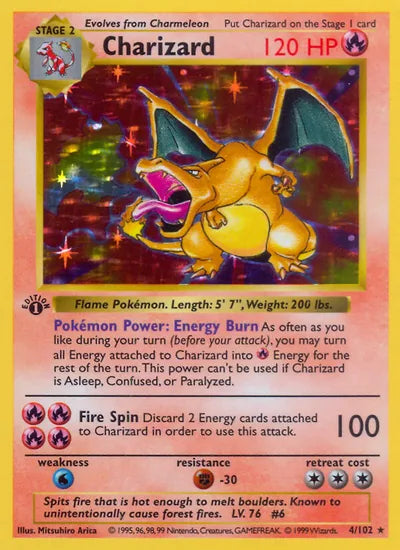 Originele Pokémon-kaart Charizard uit Base Set (1999), 4/102
