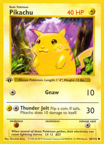 Originele Pokémon-kaart Pikachu uit Base Set (1999), 58/102