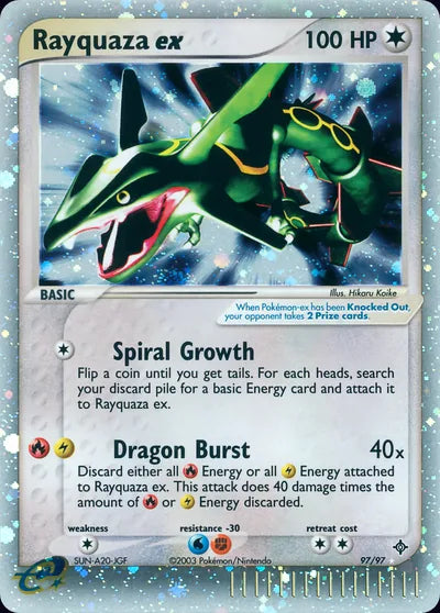 Originele Pokémon-kaart Rayquaza ex uit EX Dragon (2003), 97/97