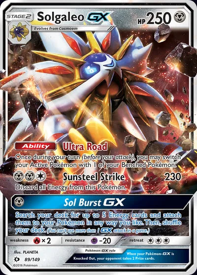 Originele Pokémon-kaart Solgaleo-GX uit Sun & Moon (2017), 89/149
